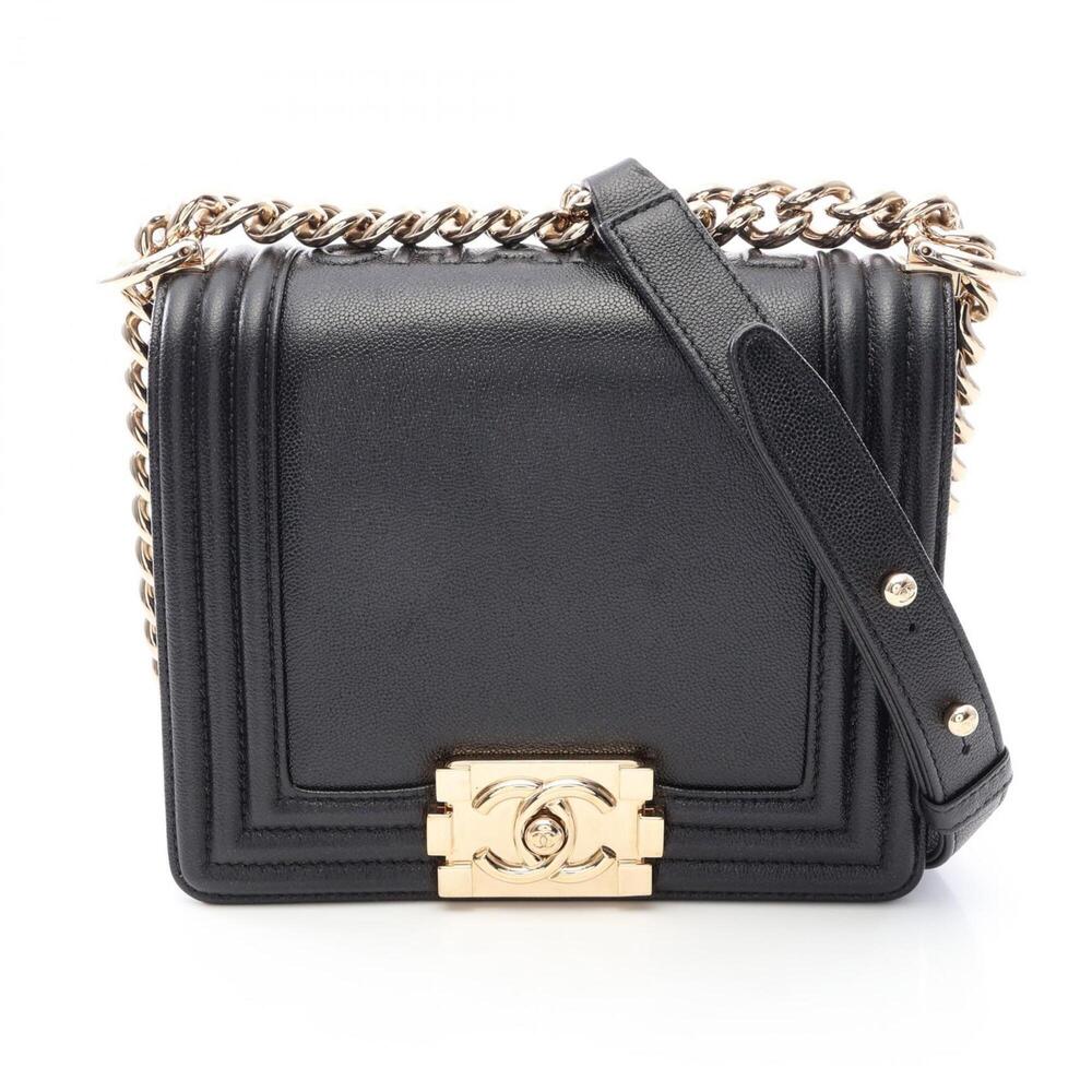 Chanel Boy Shoulder Bag Handbag Leather Women's Black AS3018